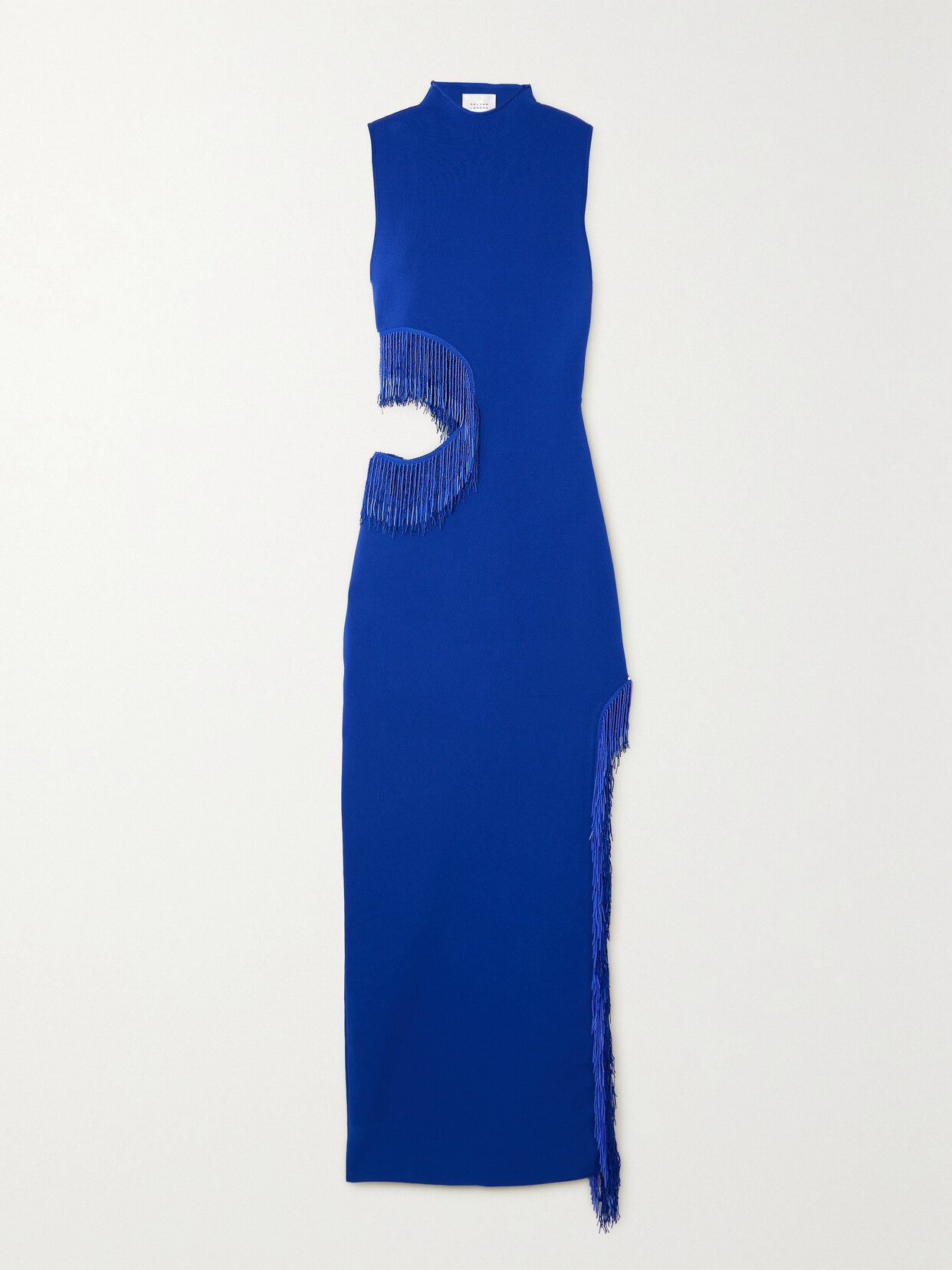 Shop Galvan Nova Beaded Fringed Cutout Jersey Gown In Blue