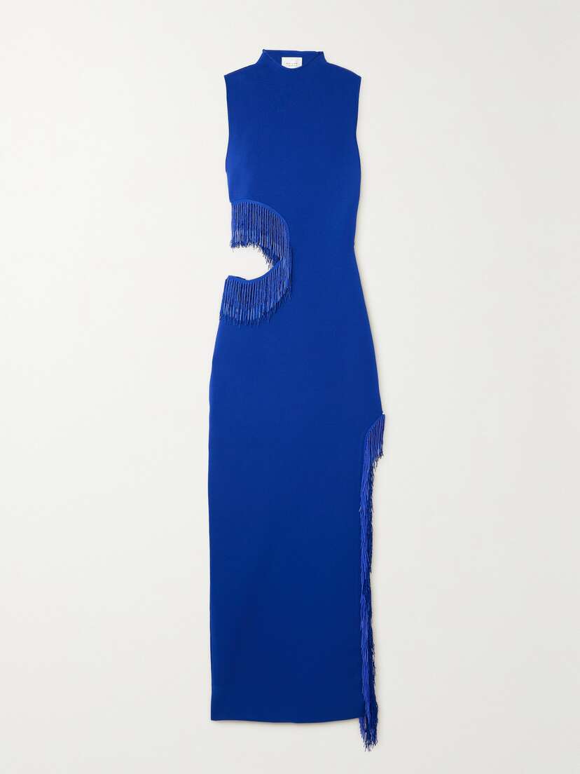 Galvan Nova Beaded Fringed Cutout Jersey Gown