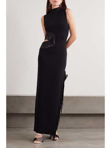 Galvan Nova beaded fringed cutout jersey gown