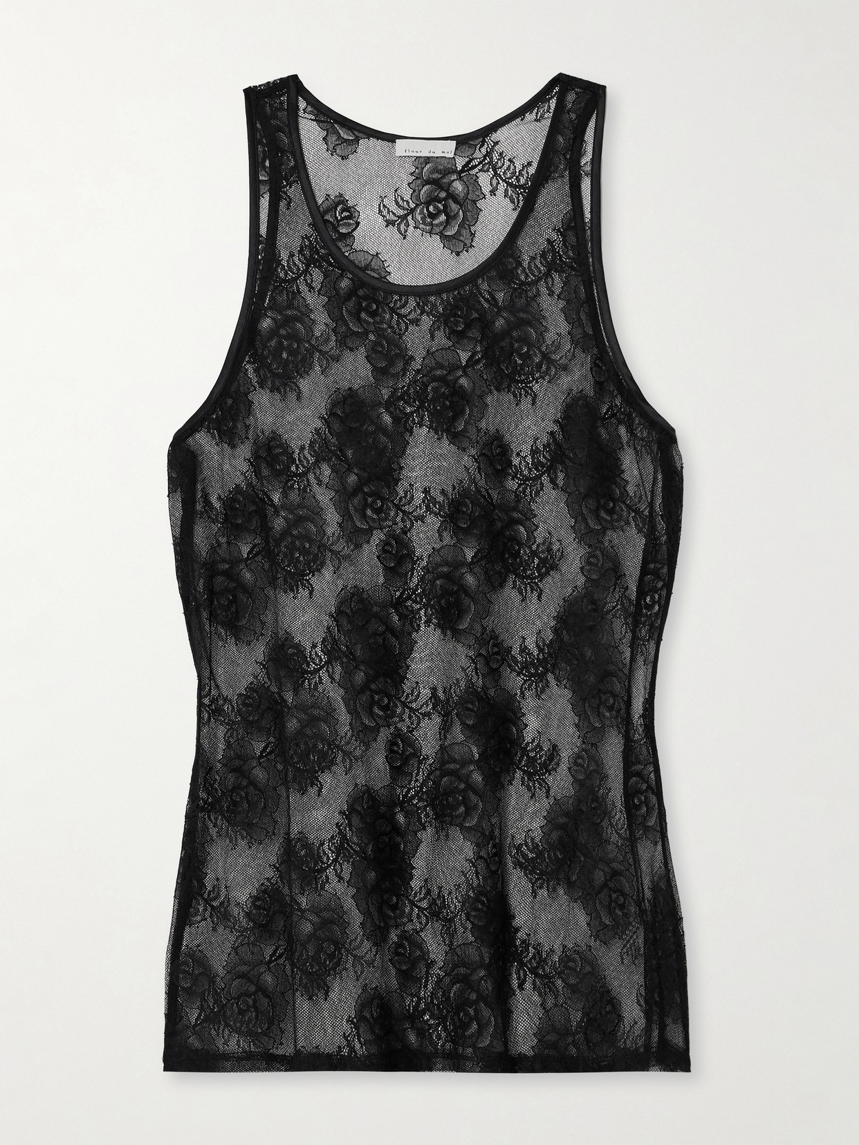 Fleur du Mal Silk-blend Satin-trimmed Lace Tank - Black