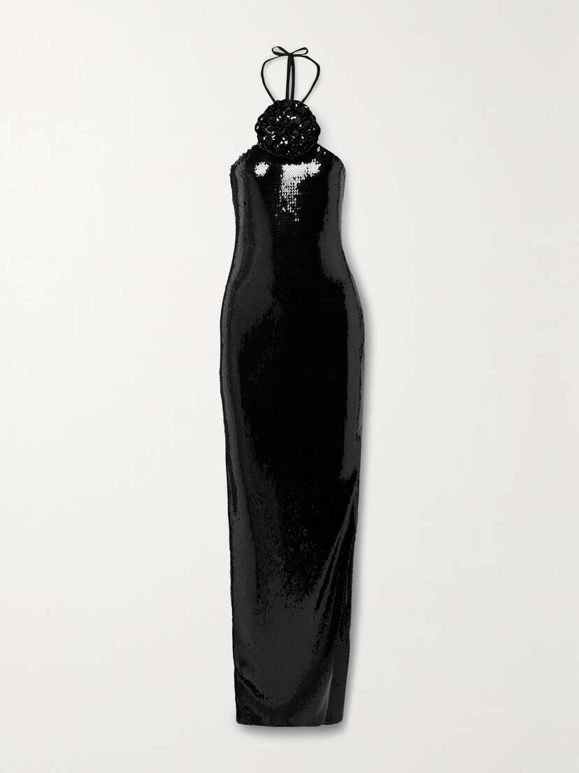 Rodarte Embellished Sequined Tulle Halterneck Gown