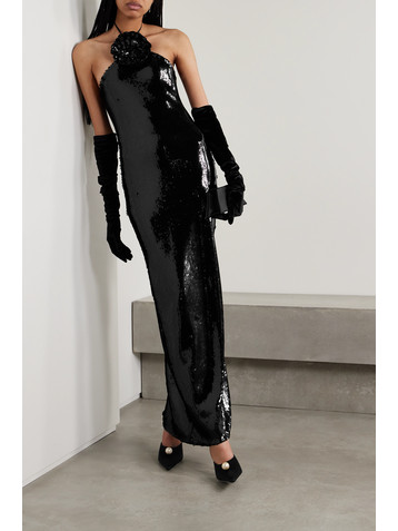 Rodarte Embellished sequined tulle halterneck gown