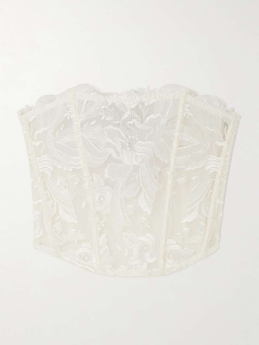 Fleur du Mal Guipure Lace And Tulle Bustier Top