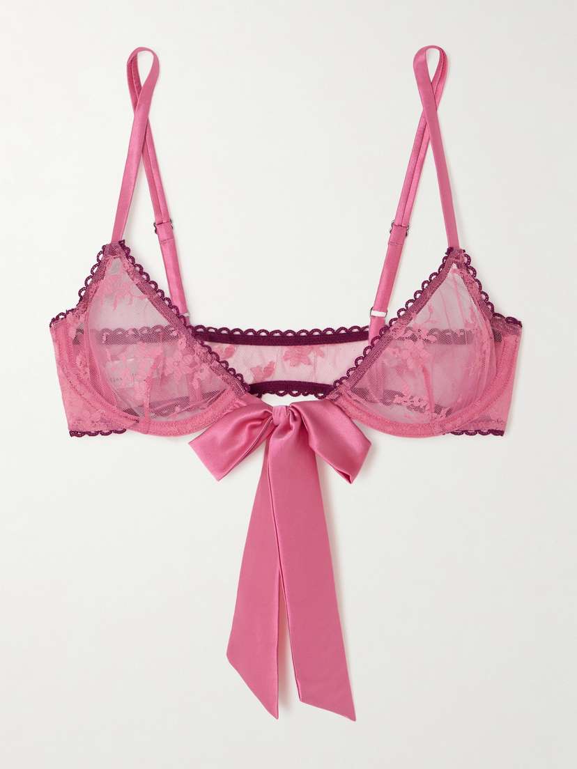 Fleur du Mal Untie Me Stretch-silk Satin-trimmed Lace Underwired Bra