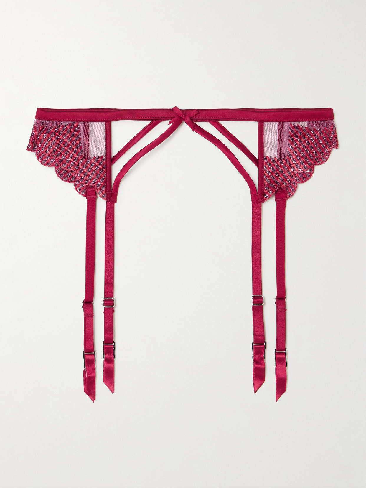 Fleur du Mal - Silk Blend Satin-trimmed Metallic Embroidered Tulle Suspender Belt - 3