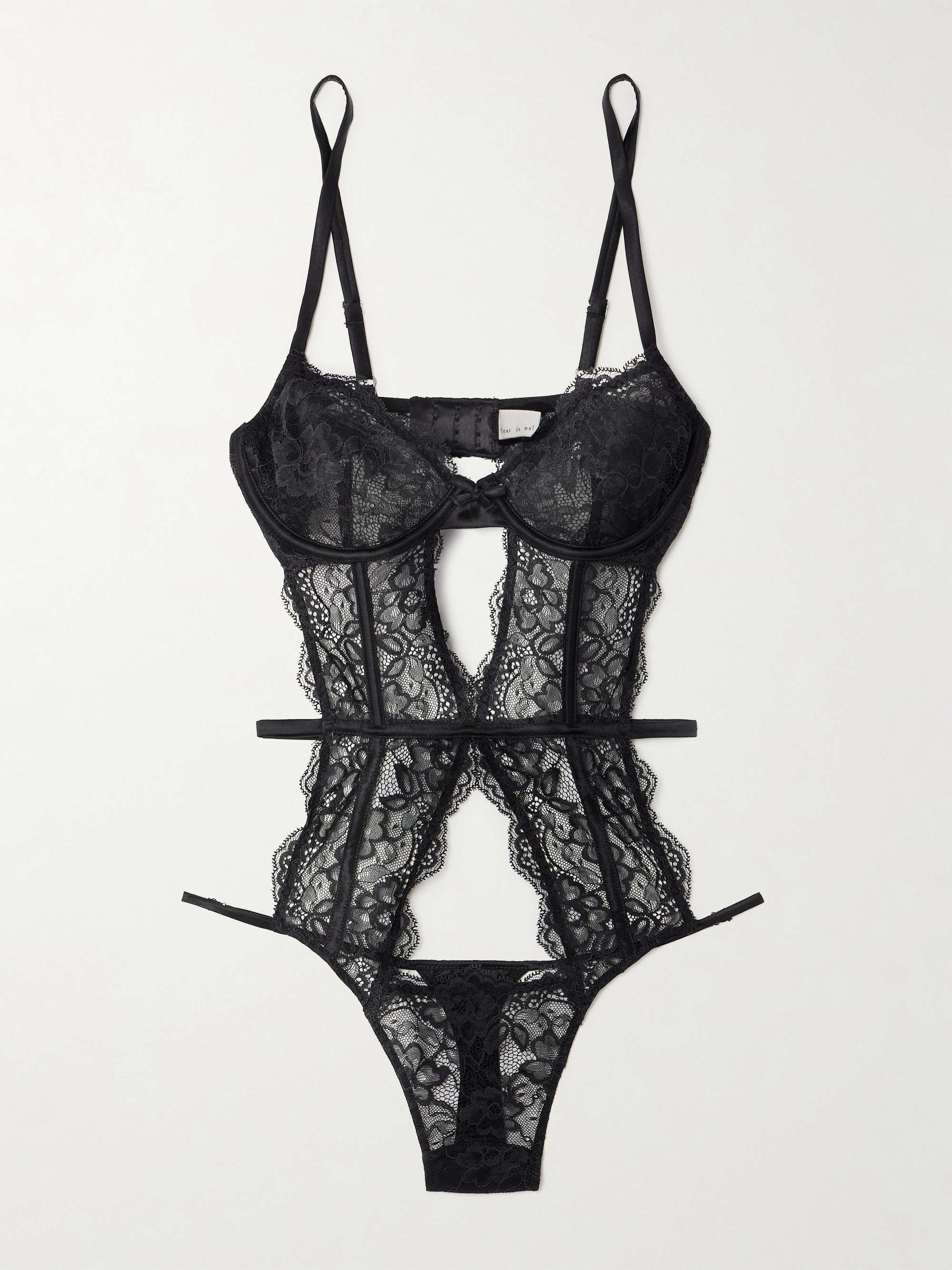 FLEUR DU MAL Naomi stretch-lace and silk-blend satin underwired