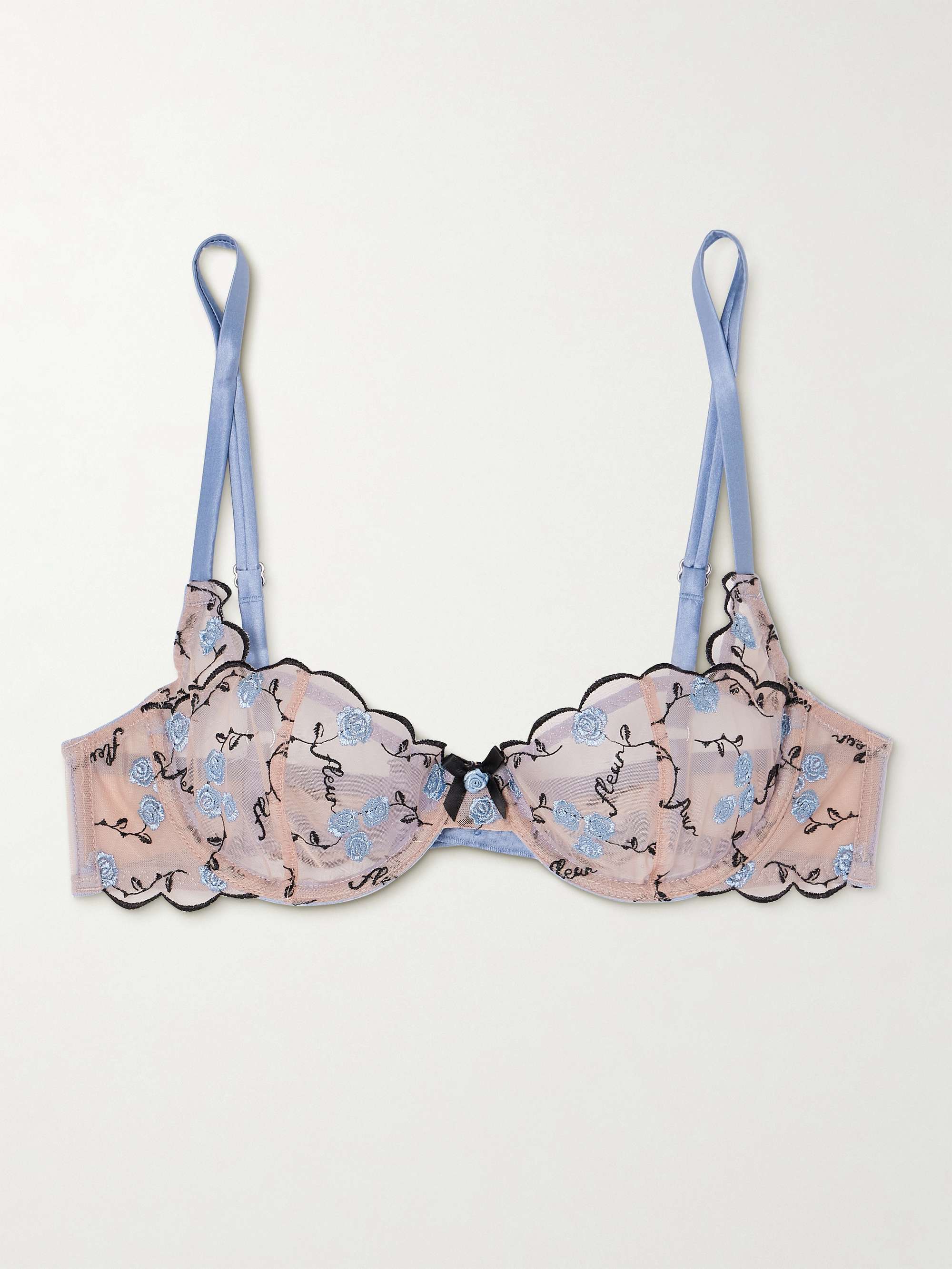 Rose and Vine embroidered tulle underwired balconette bra