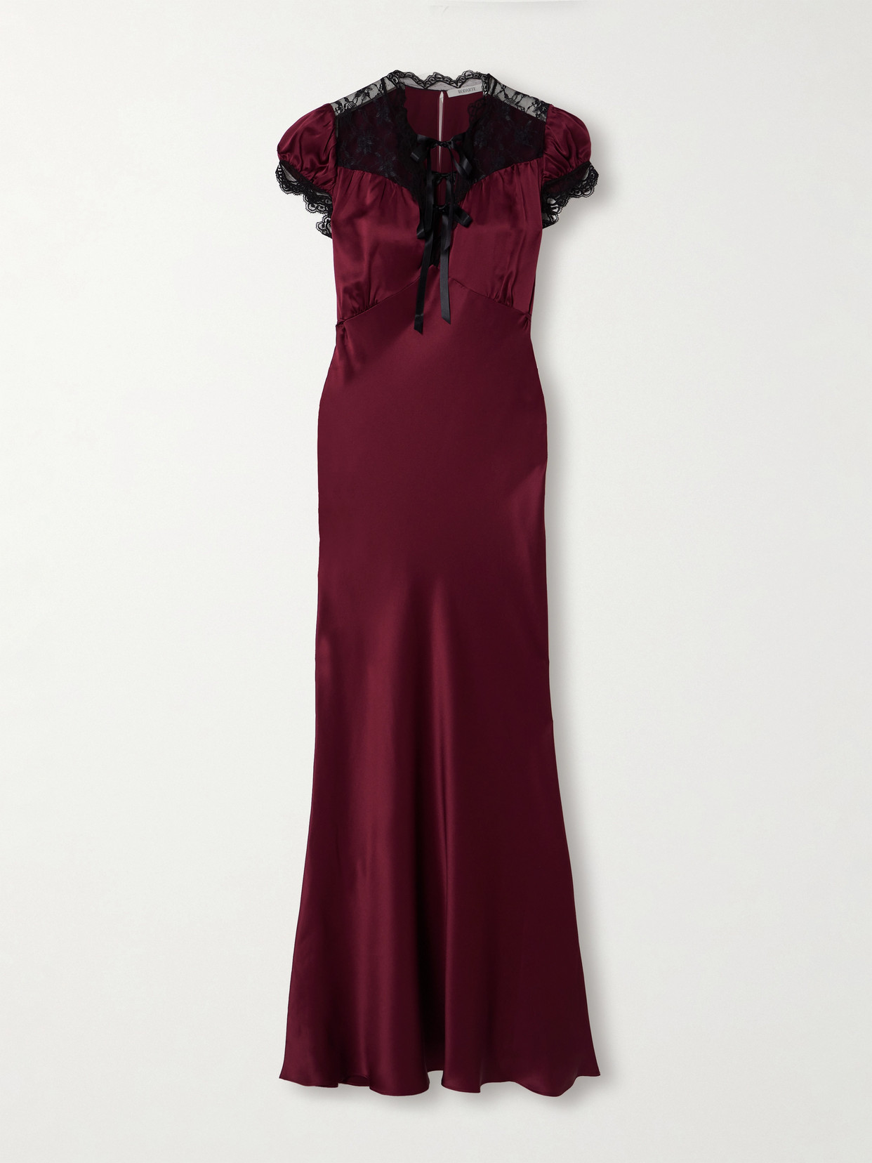 Rodarte Lace-trimmed Silk-satin Midi Dress In Burgundy