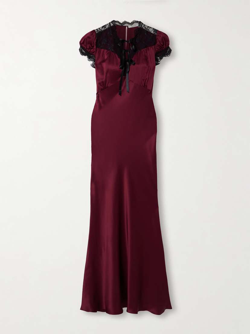 Rodarte Lace-trimmed Silk-satin Midi Dress
