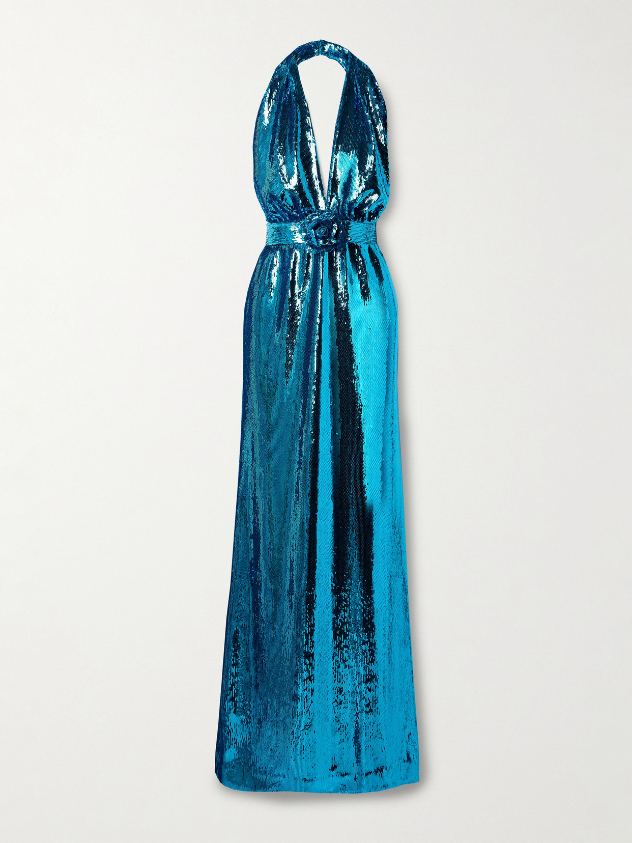 Rodarte Embellished Sequinned Tulle Halterneck Gown In Blue