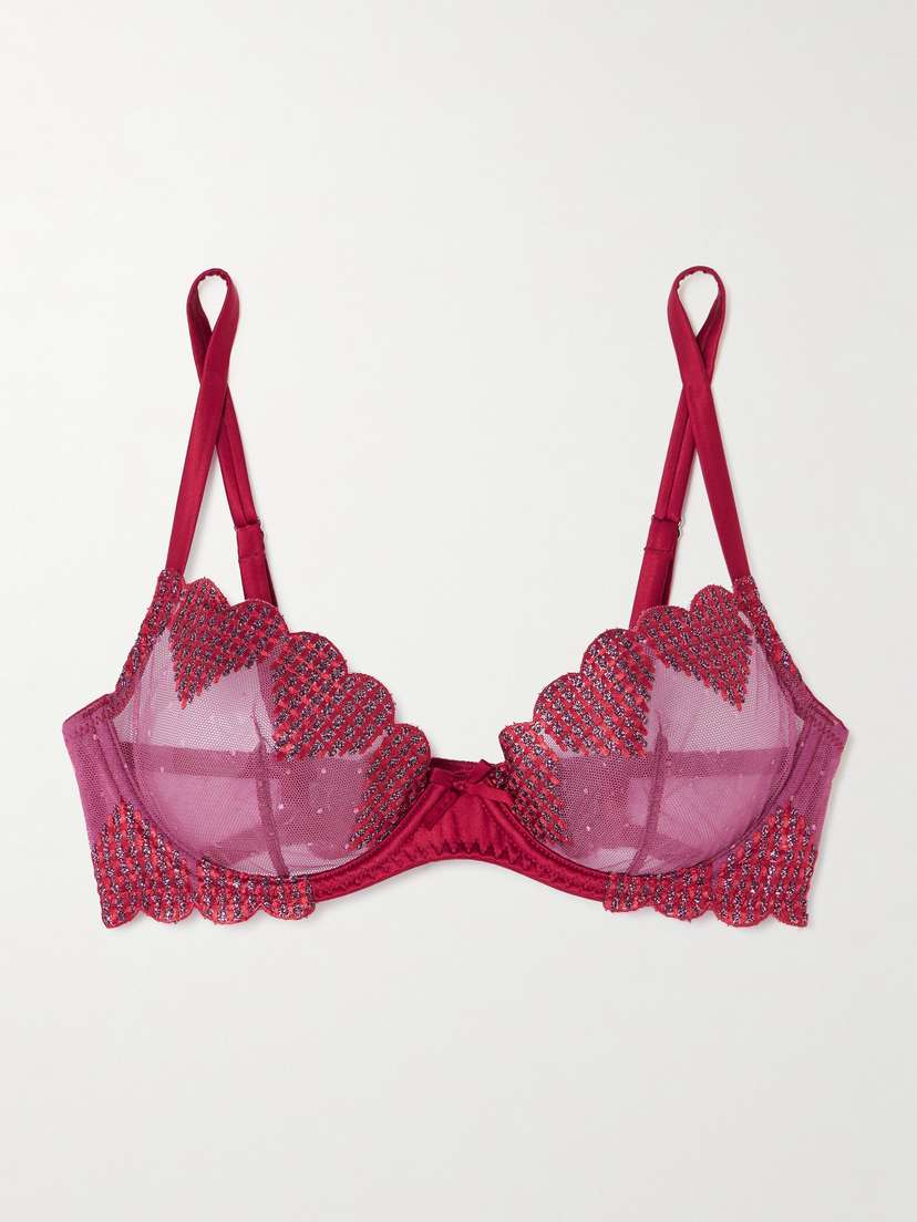 Fleur du Mal + Net Sustain Metallic Embroidered Tulle Underwired Soft-cup Bra