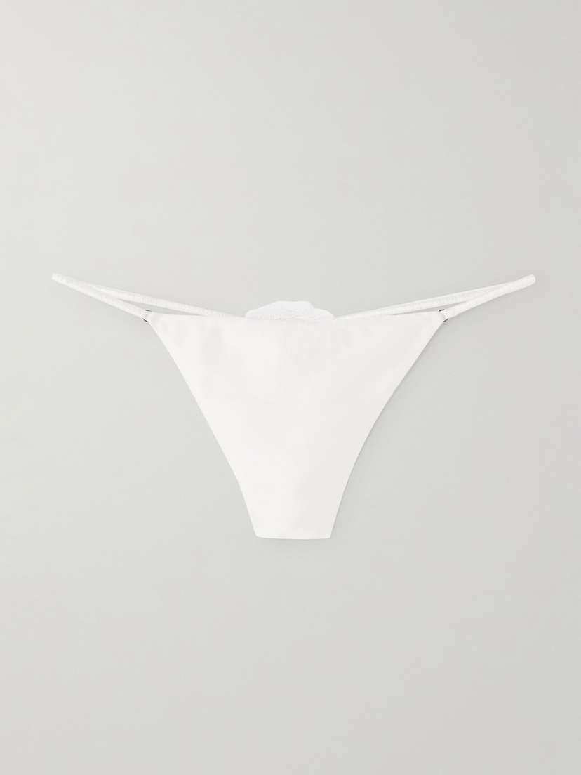 Fleur du Mal Rose Luxe Appliquéd Stretch-silk Thong