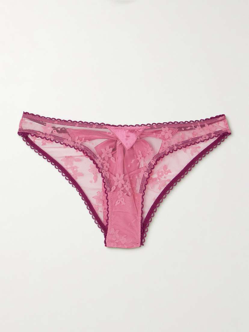 Fleur du Mal Untie Me Cutout Tie-detailed Stretch-silk Satin-trimmed Lace Briefs