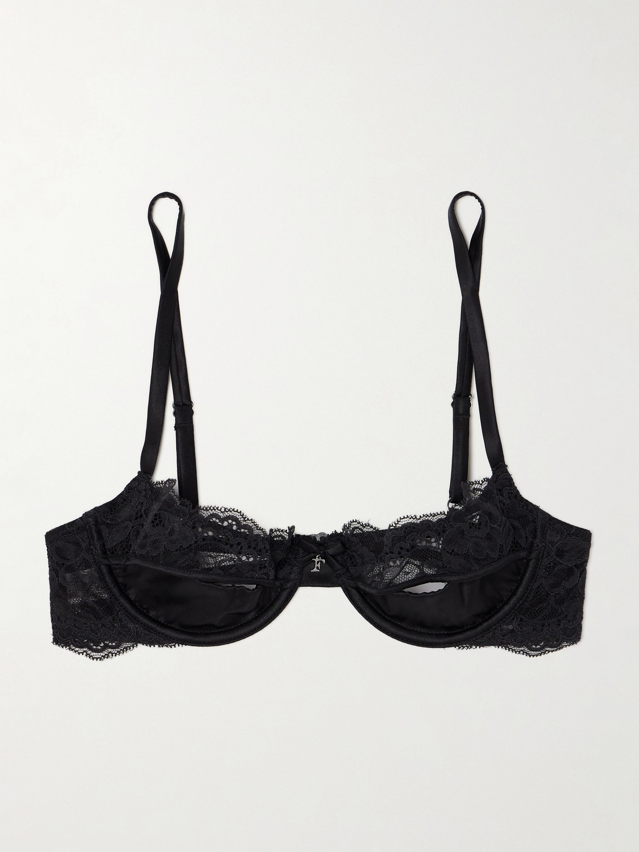 Fleur Du Mal Naomi Stretch-lace And Silk-blend Satin Underwired Balconette Bra In Black