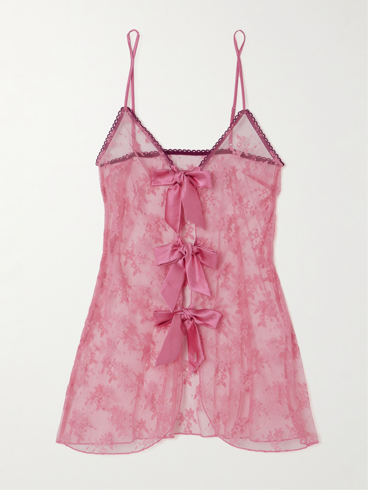 Fleur du Mal - Untie Me Tie-detailed Stretch-silk Satin-trimmed Lace Chemise - Pink