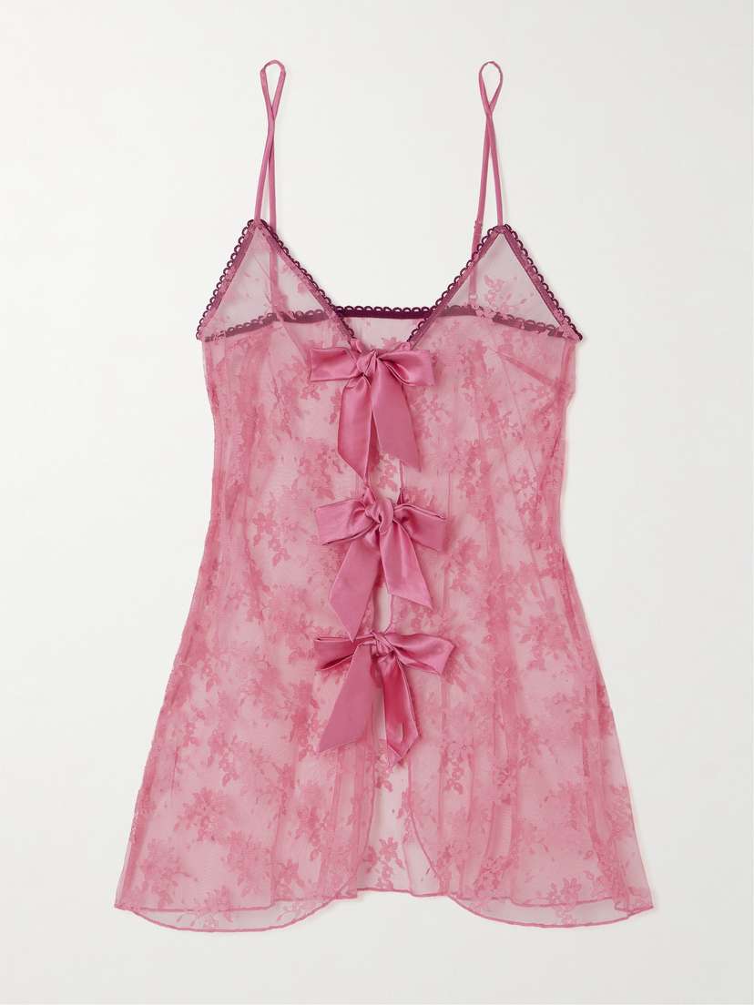 Fleur du Mal Untie Me Tie-detailed Stretch-silk Satin-trimmed Lace Chemise