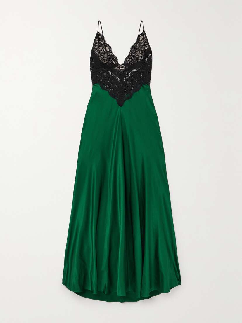 Rodarte Silk-satin And Cotton-blend Lace Maxi Dress