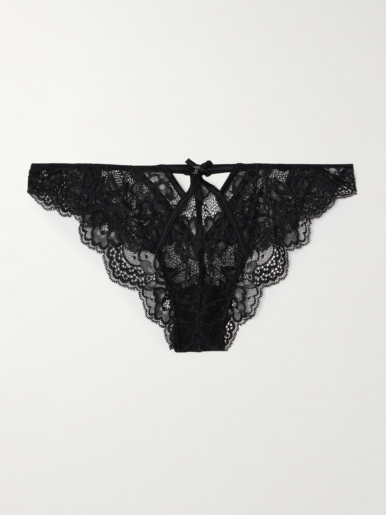 Fleur du Mal Naomi Cutout Silk-blend Satin-trimmed Stretch-lace Briefs - Black