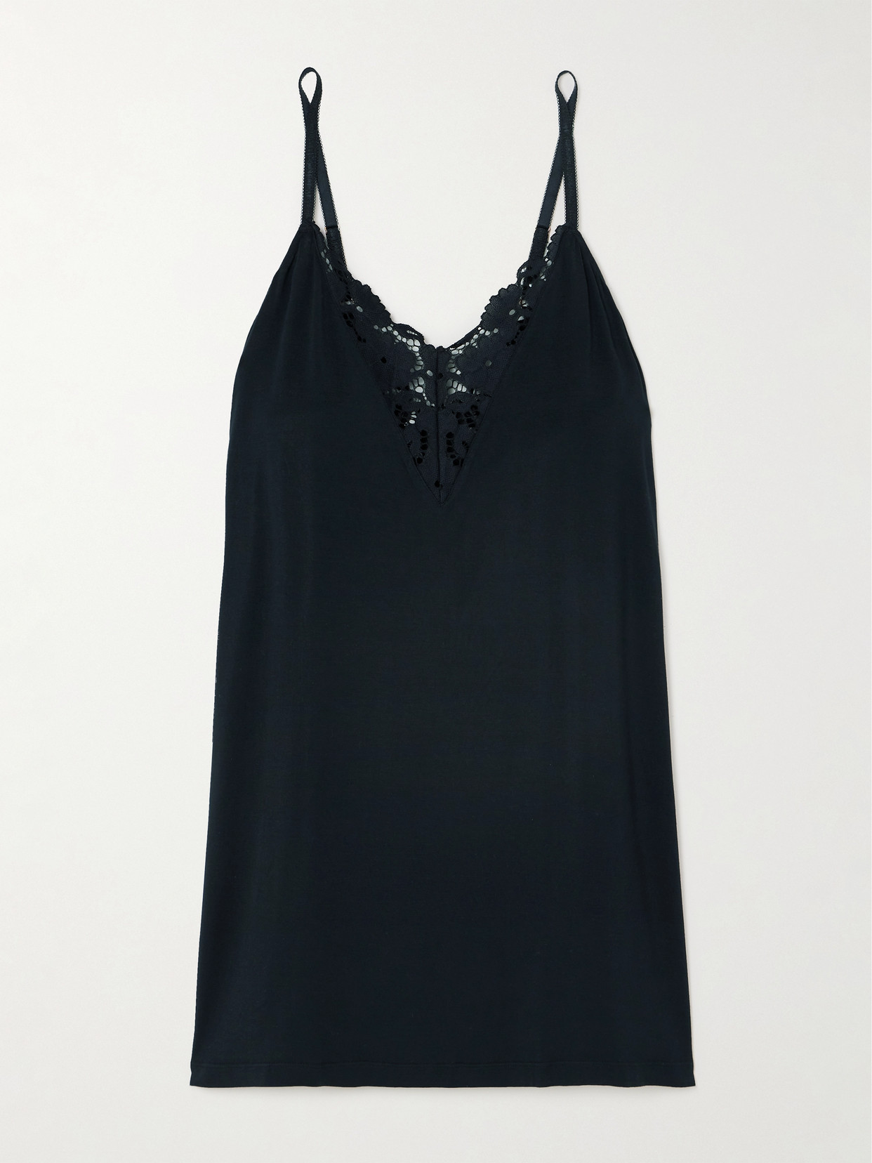 Shop Eberjey + Net Sustain Naya Lace-trimmed Stretch-tencel™ Modal Chemise In Black