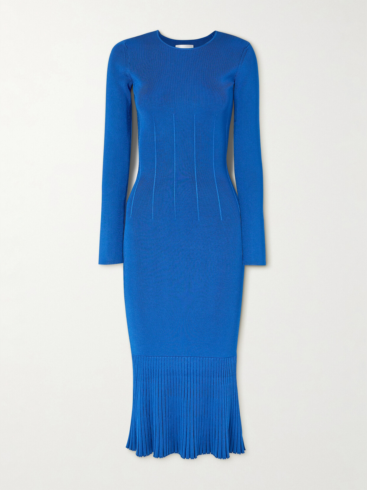 Galvan Atalanta Pleated Ribbed-knit Midi Dress In Blue