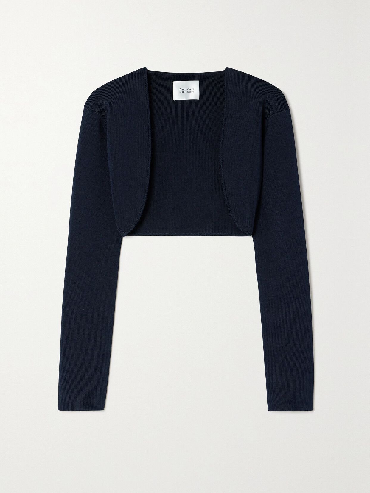 Galvan Atalanta Cropped Ribbed Stretch-knit Cardigan In Blue