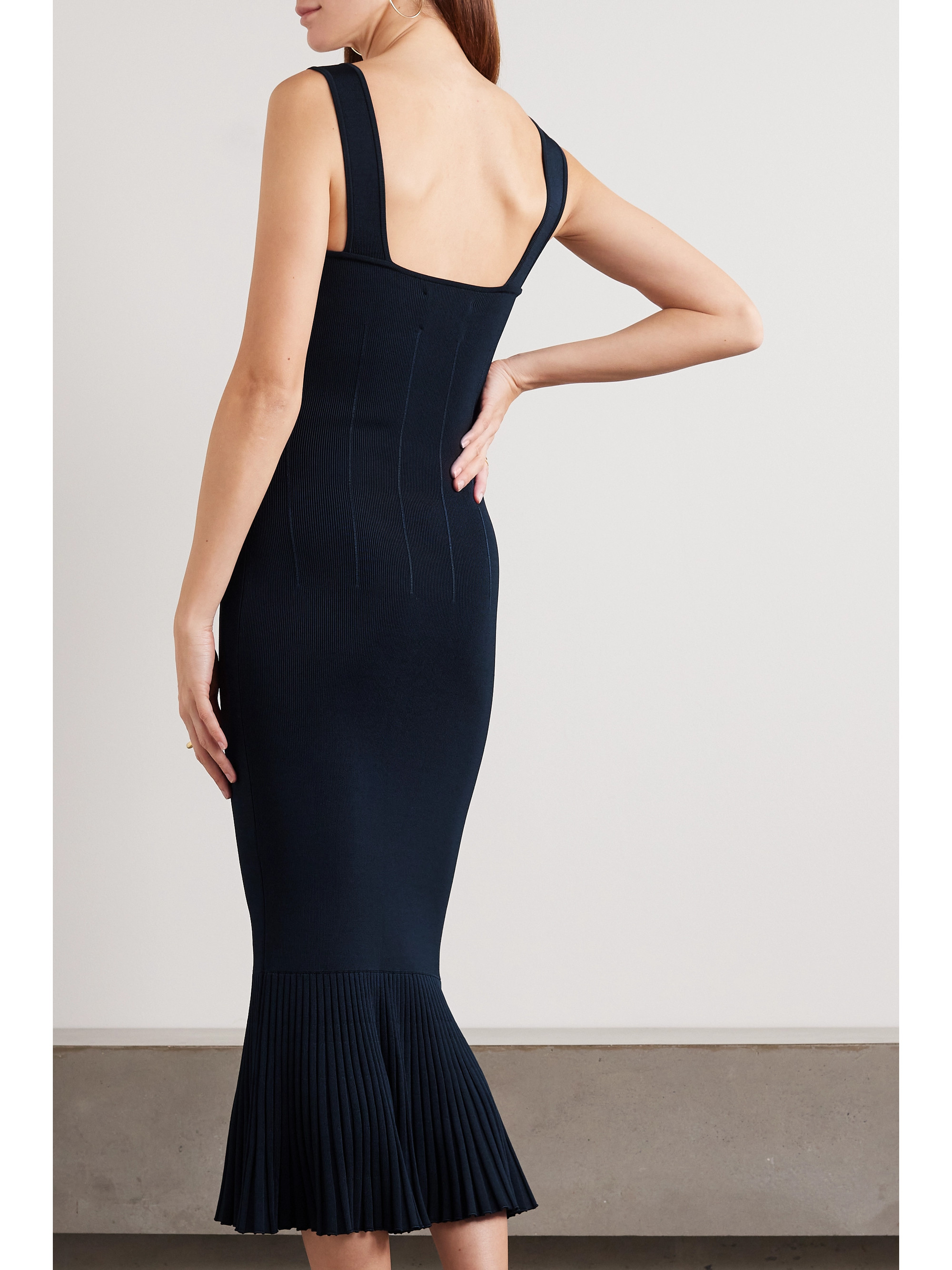 Galvan Atalanta pleated ribbed stretch-knit midi dress thumbnail