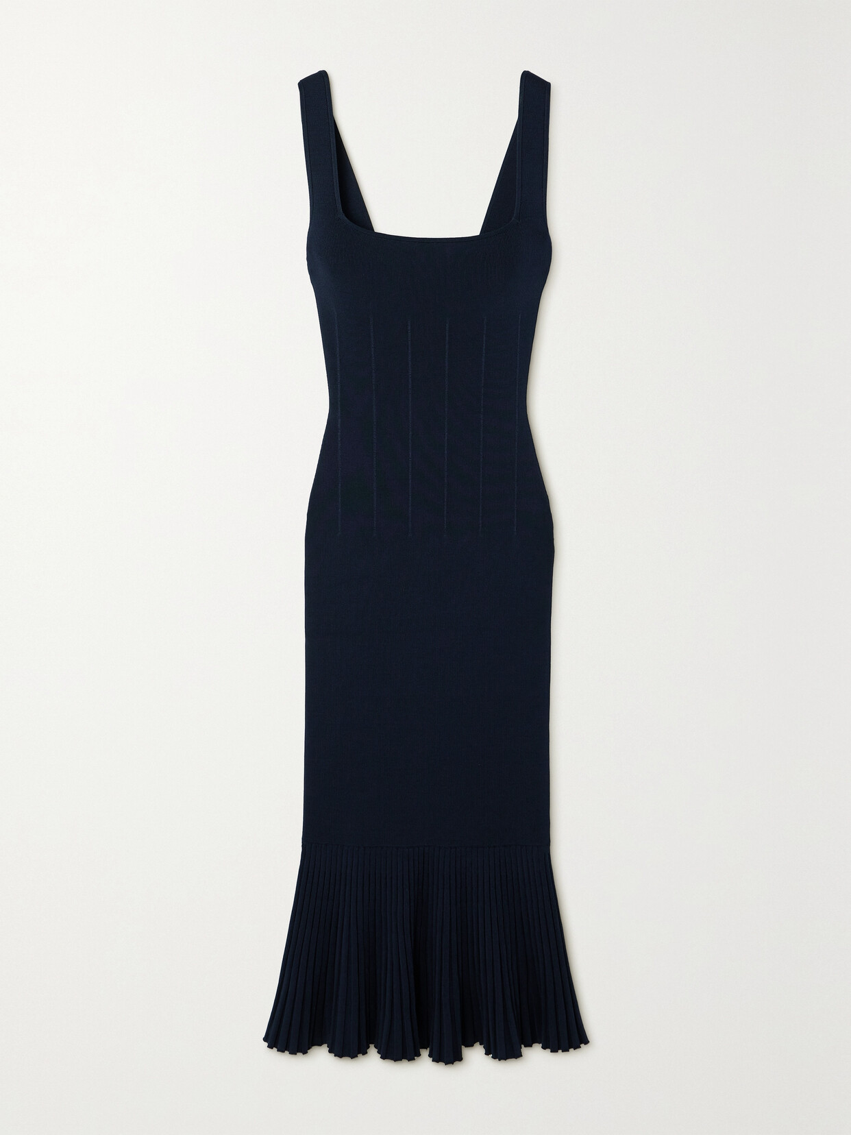 Galvan Atalanta Pleated Ribbed Stretch-knit Midi Dress In Blue