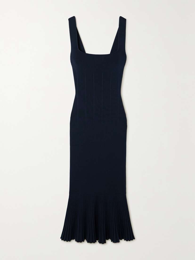 Galvan Atalanta Pleated Ribbed Stretch-knit Midi Dress