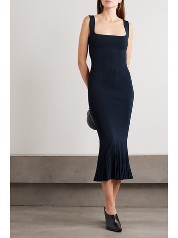 Galvan Atalanta pleated ribbed stretch-knit midi dress