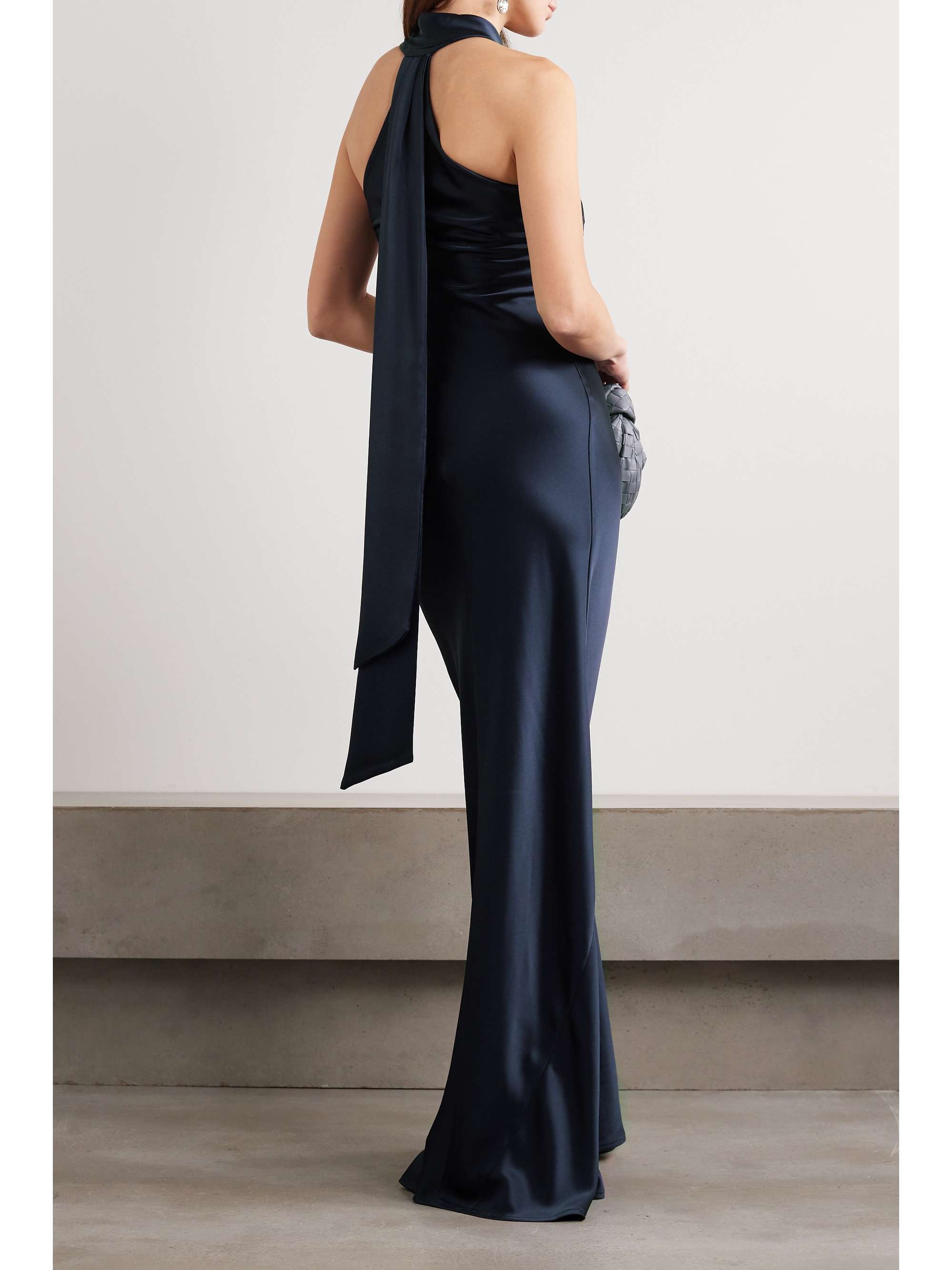 GALVAN Pandora neon satin halterneck gown