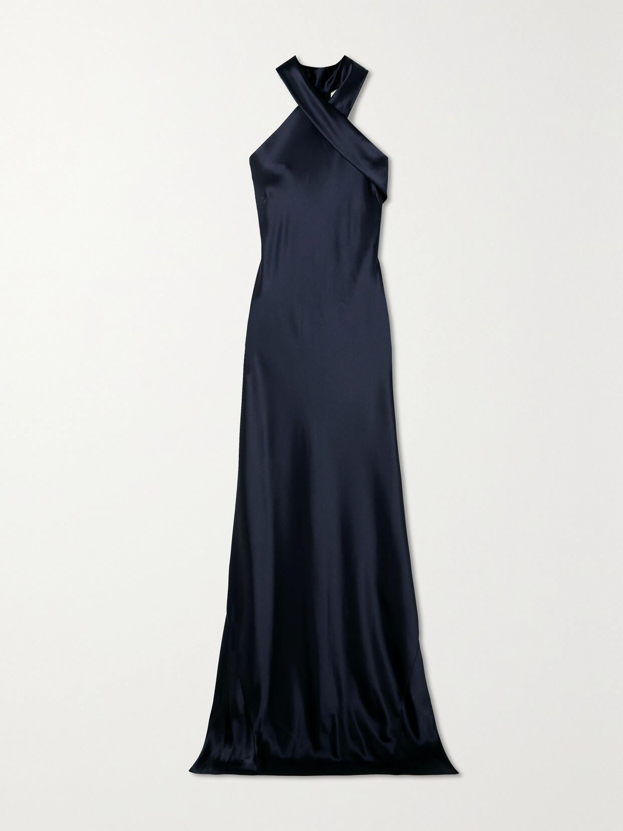 Galvan + Net Sustain Pandora Satin Halterneck Gown In Blue