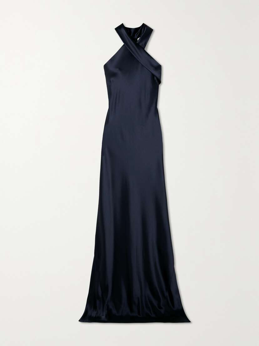 Galvan + Net Sustain Pandora Satin Halterneck Gown