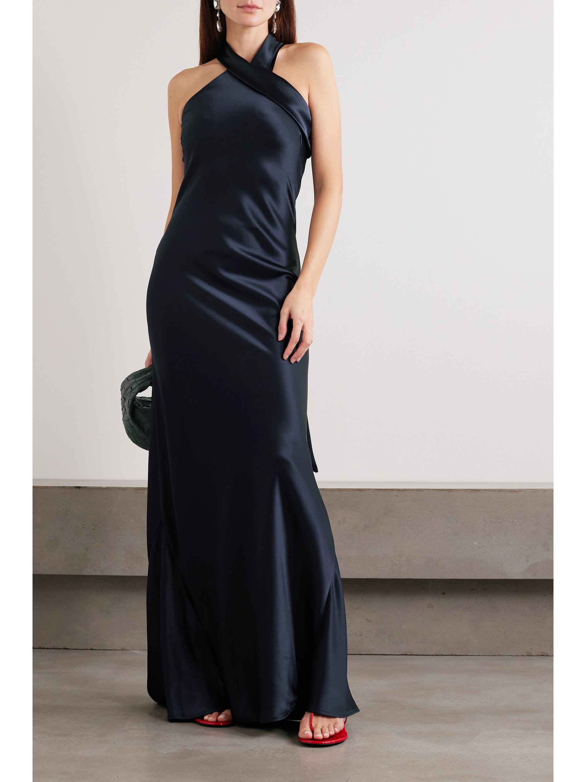 Galvan + NET SUSTAIN Pandora satin halterneck gown