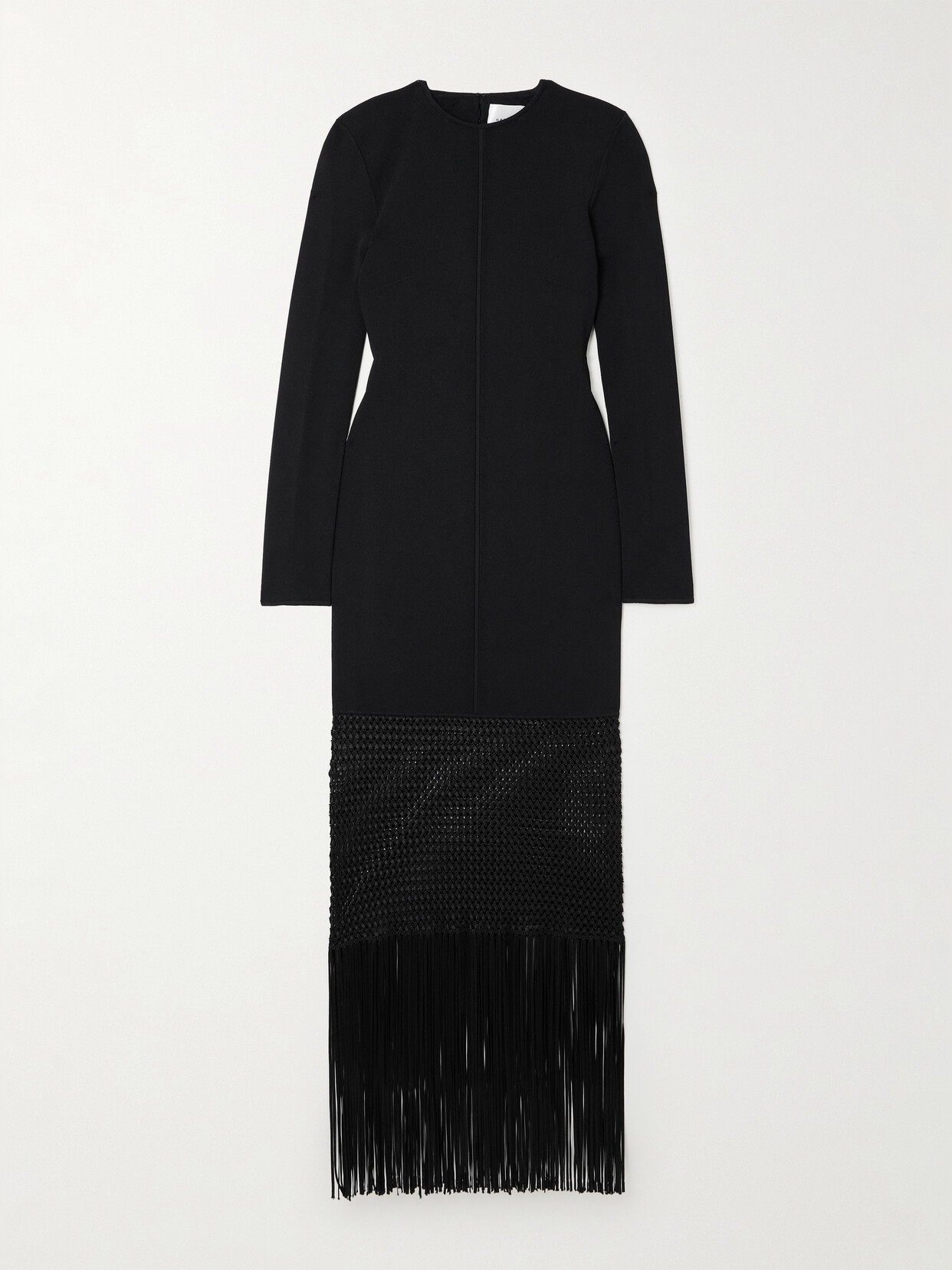 Galvan Fringed Macramé-trimmed Knitted Midi Dress In Black