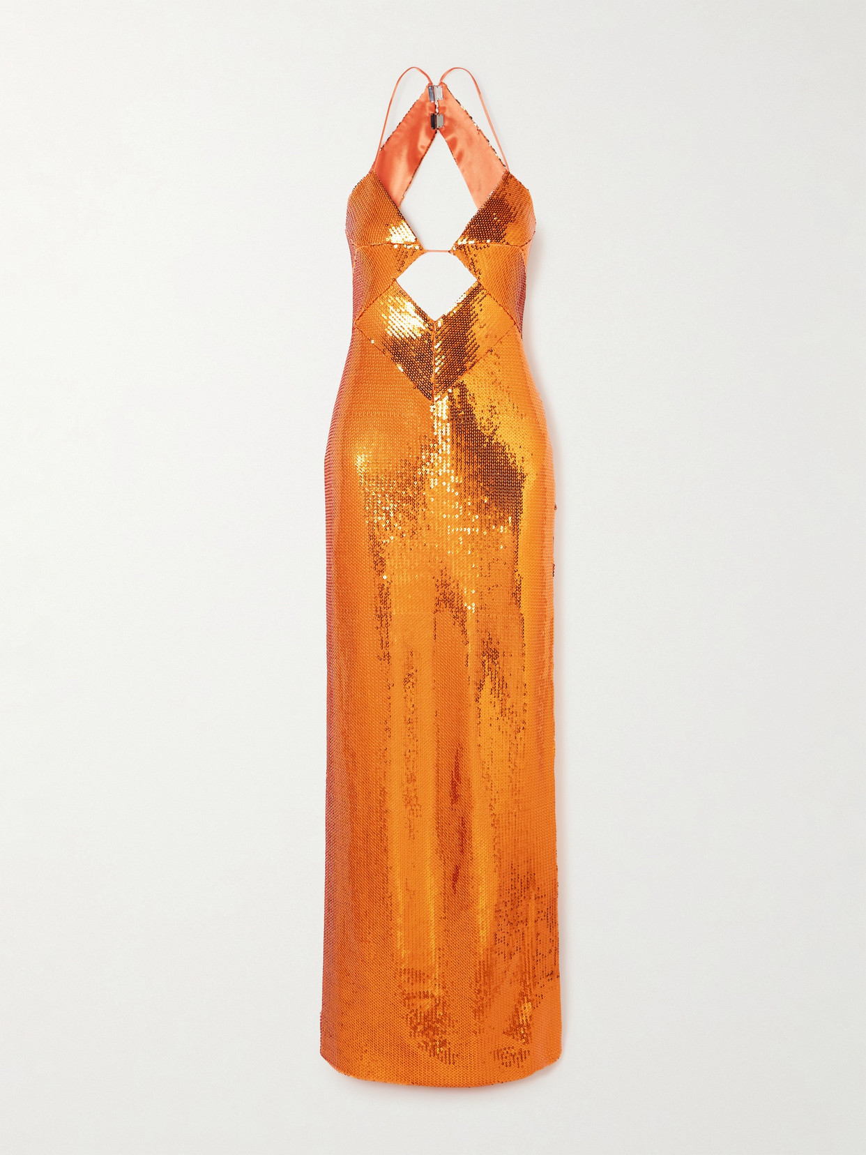 Galvan Kite Cutout Sequined Satin Maxi Dress In Orange