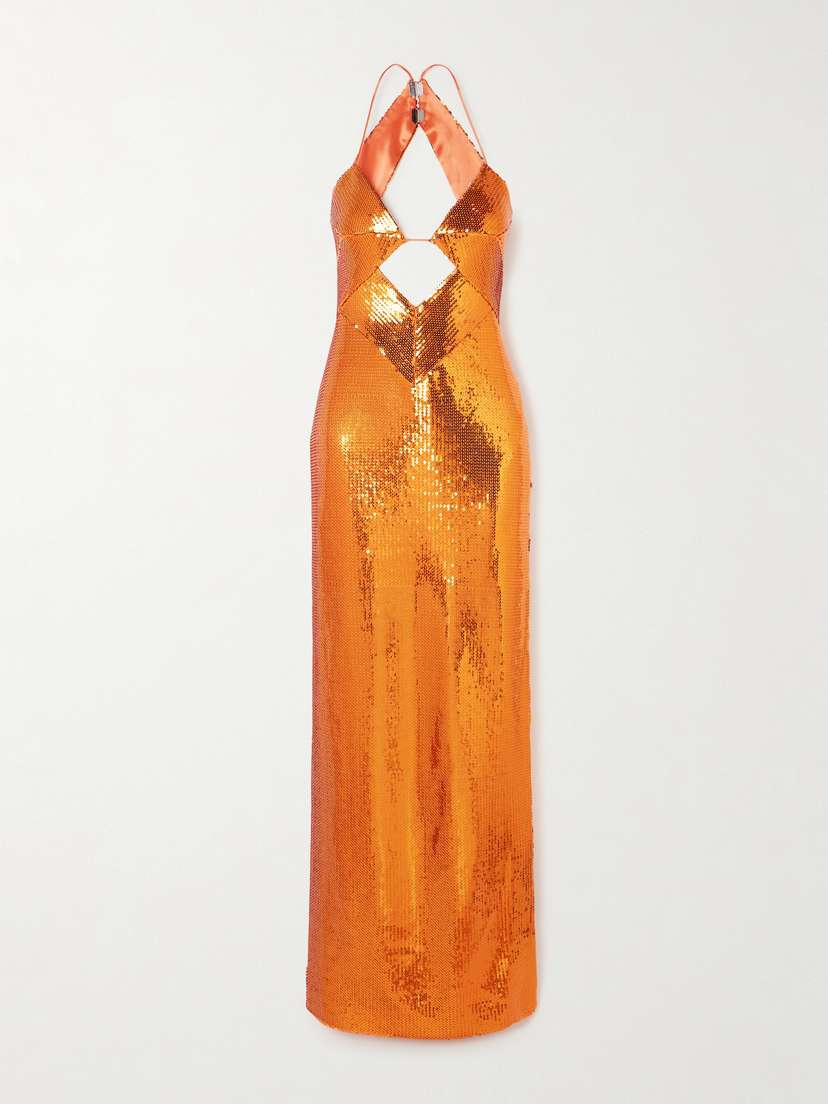 Galvan Kite Cutout Sequined Satin Maxi Dress