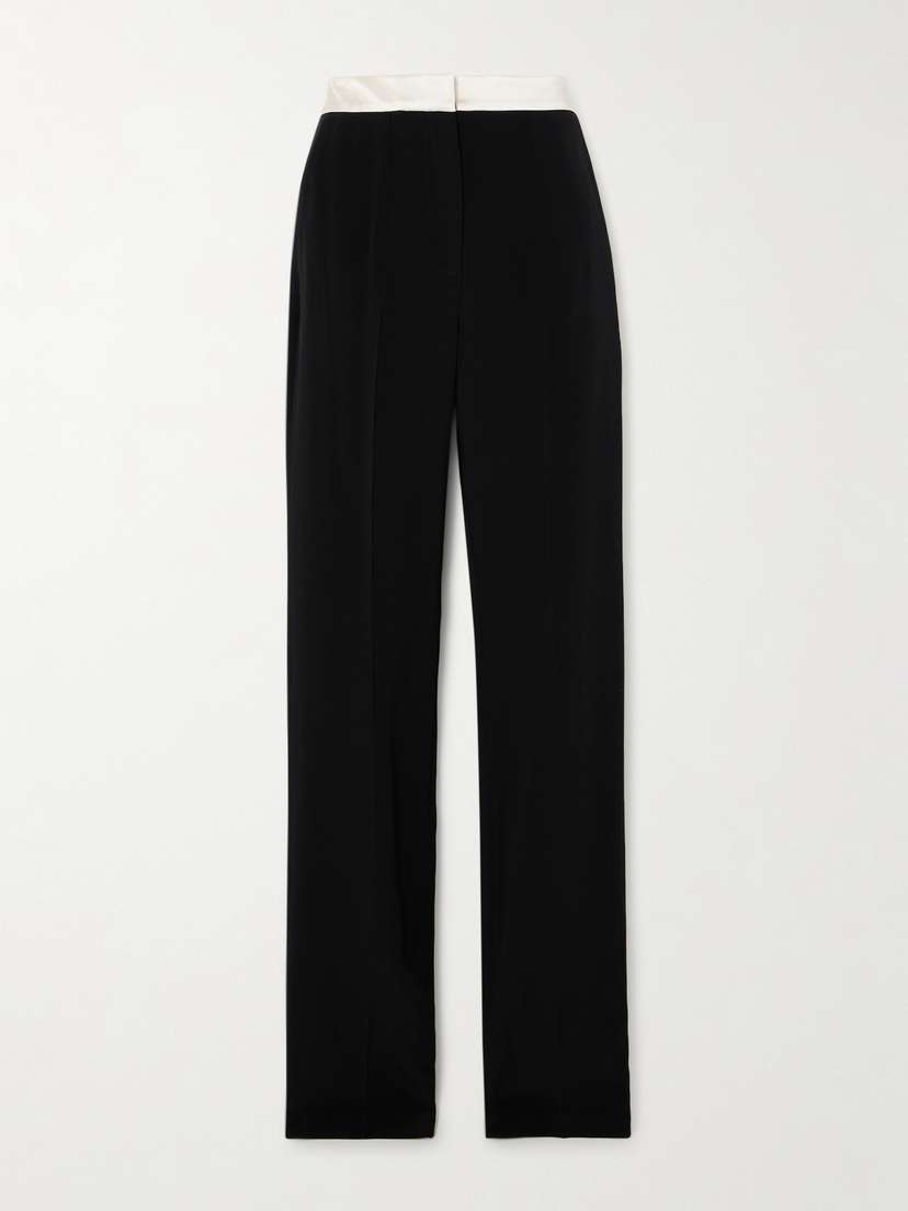 Galvan Zengel Satin-trimmed Grain De Poudre Straight-leg Pants