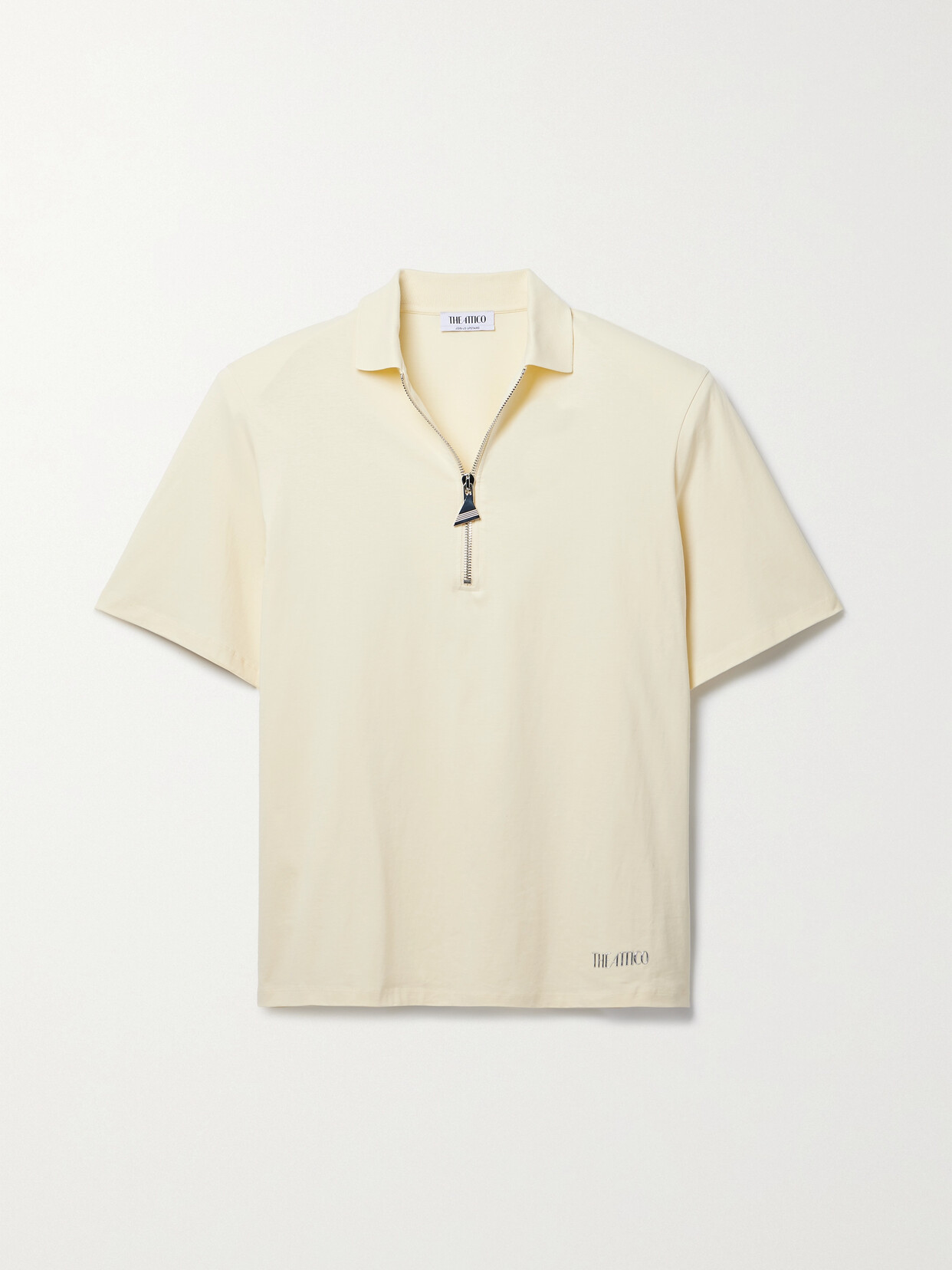 Attico Half-zip Cotton-jersey T-shirt In Butter