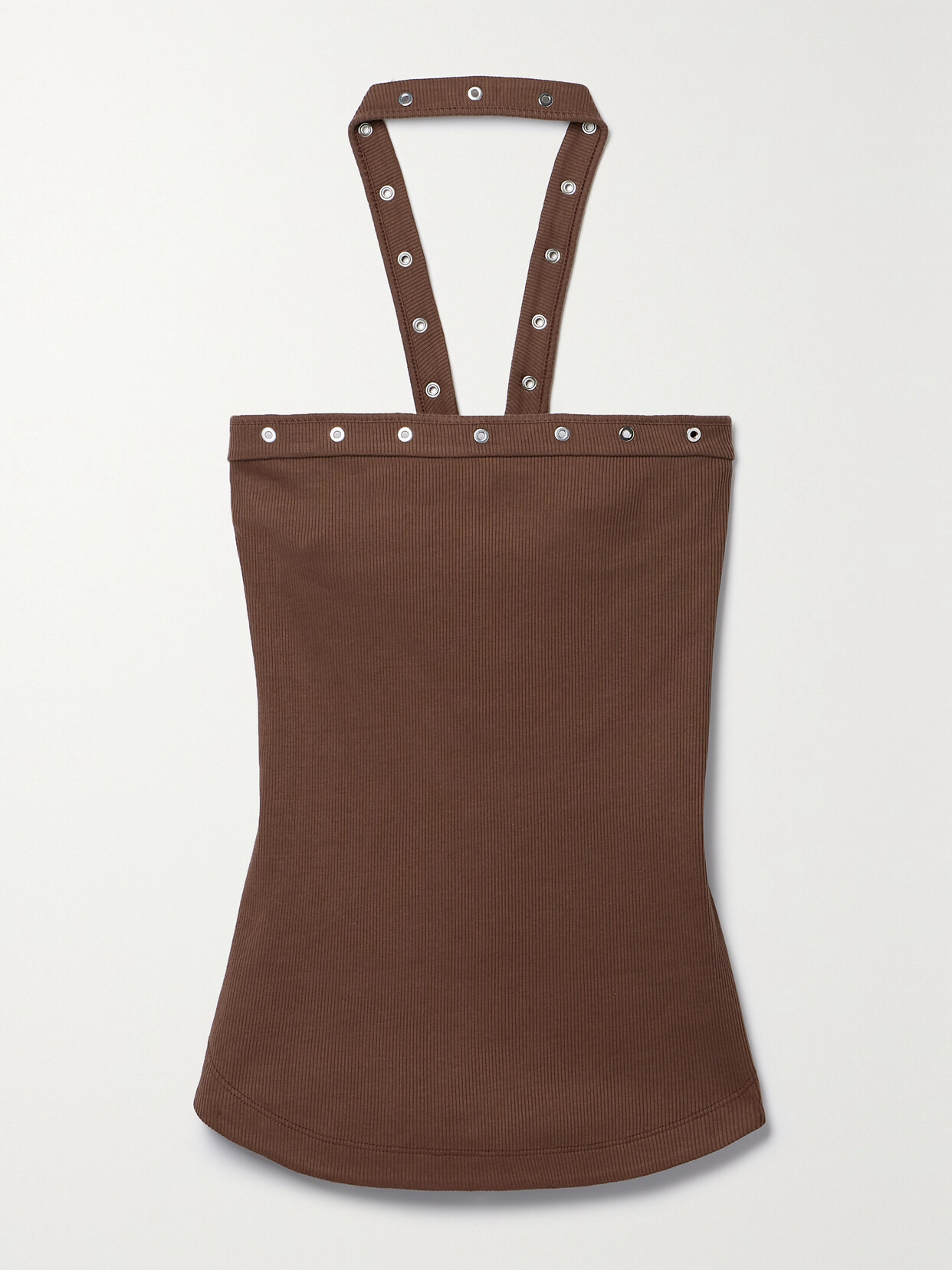 The Attico - Lace-up Ribbed Cotton-jersey Halterneck Tank - Brown