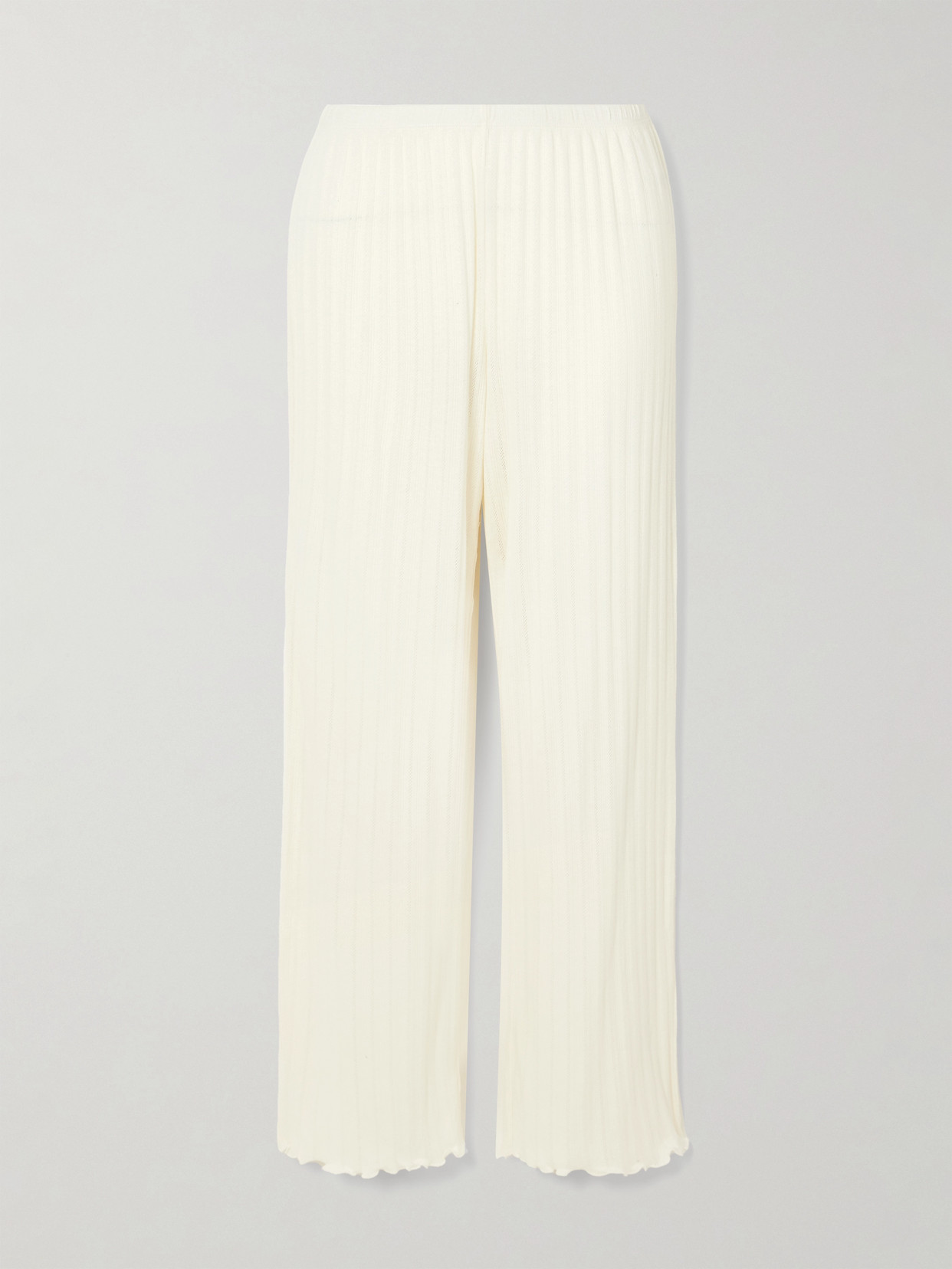 Shop Eberjey Ribbed Pointelle-knit Pima Cotton And Tencel™ Modal-blend Wide-leg Pajama Pants In White