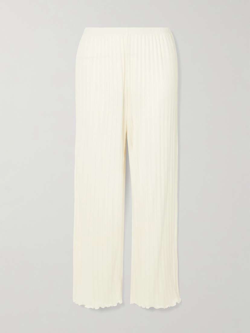 Eberjey Ribbed Pointelle-knit Pima Cotton And Tencel™ Modal-blend Wide-leg Pajama Pants