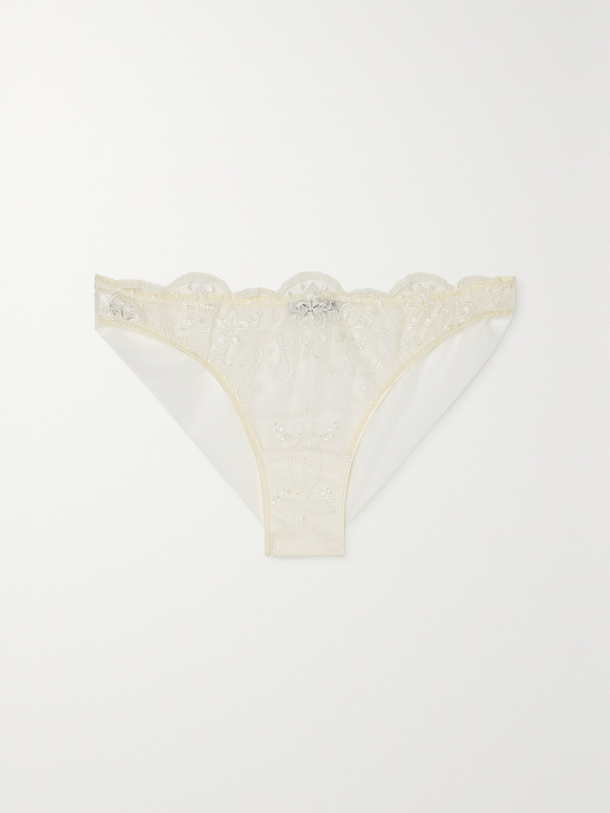I. D. SARRIERI - + Net Sustain Tubereuse Blanche Scalloped Embroidered Tulle Brazilian Briefs - Cream