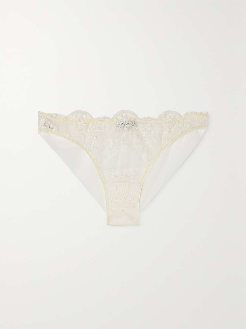 I.D. Sarrieri + Net Sustain Tubereuse Blanche Scalloped Embroidered Tulle Brazilian Briefs
