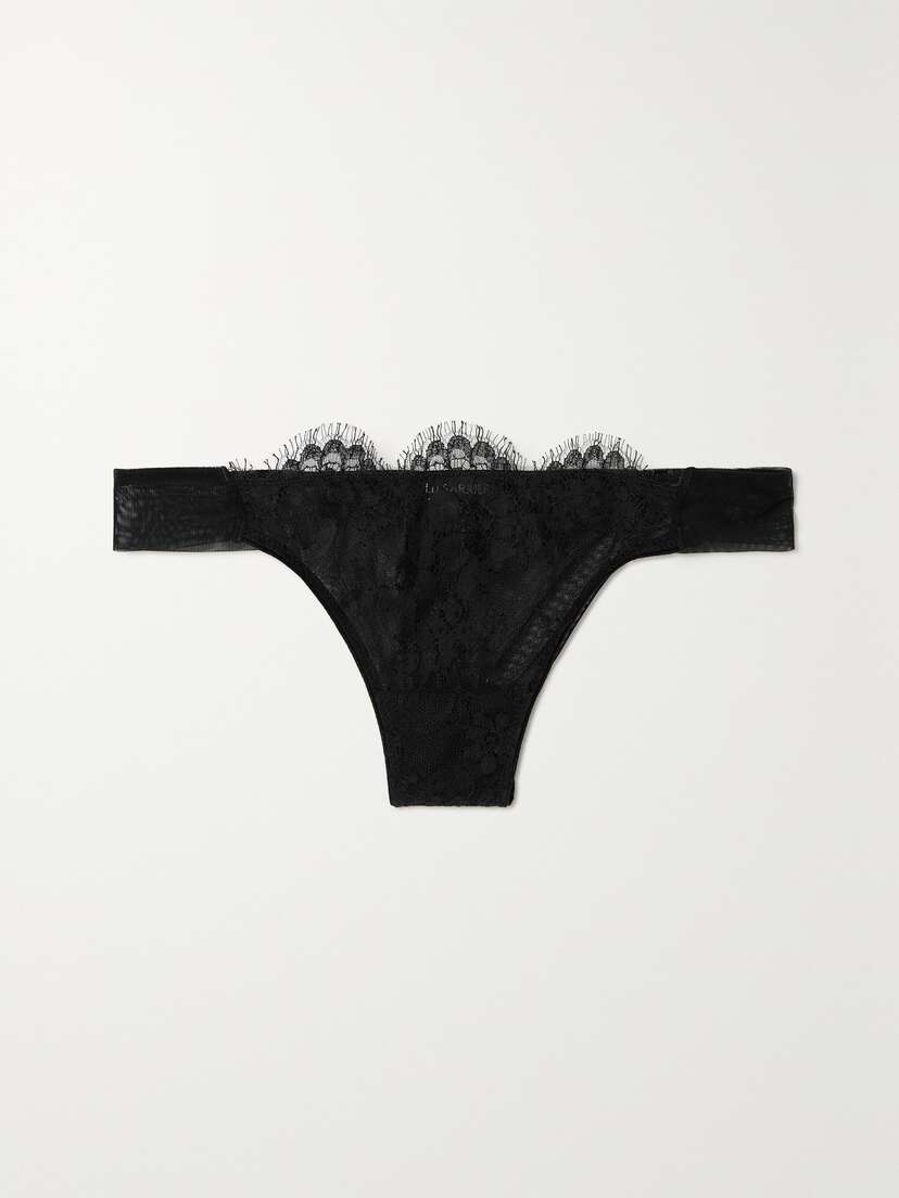 I.D. Sarrieri + Net Sustain Histoire Du Noire Tulle-trimmed Leavers Lace Thong