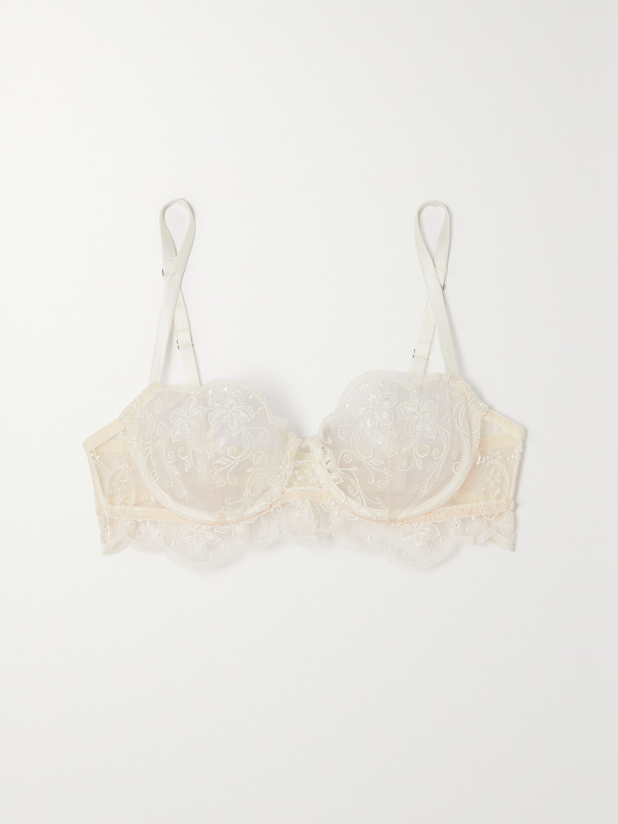 Id Sarrieri + Net Sustain Tubereuse Blanche Satin-trimmed Embroidered Tulle Underwired Bra In Cream