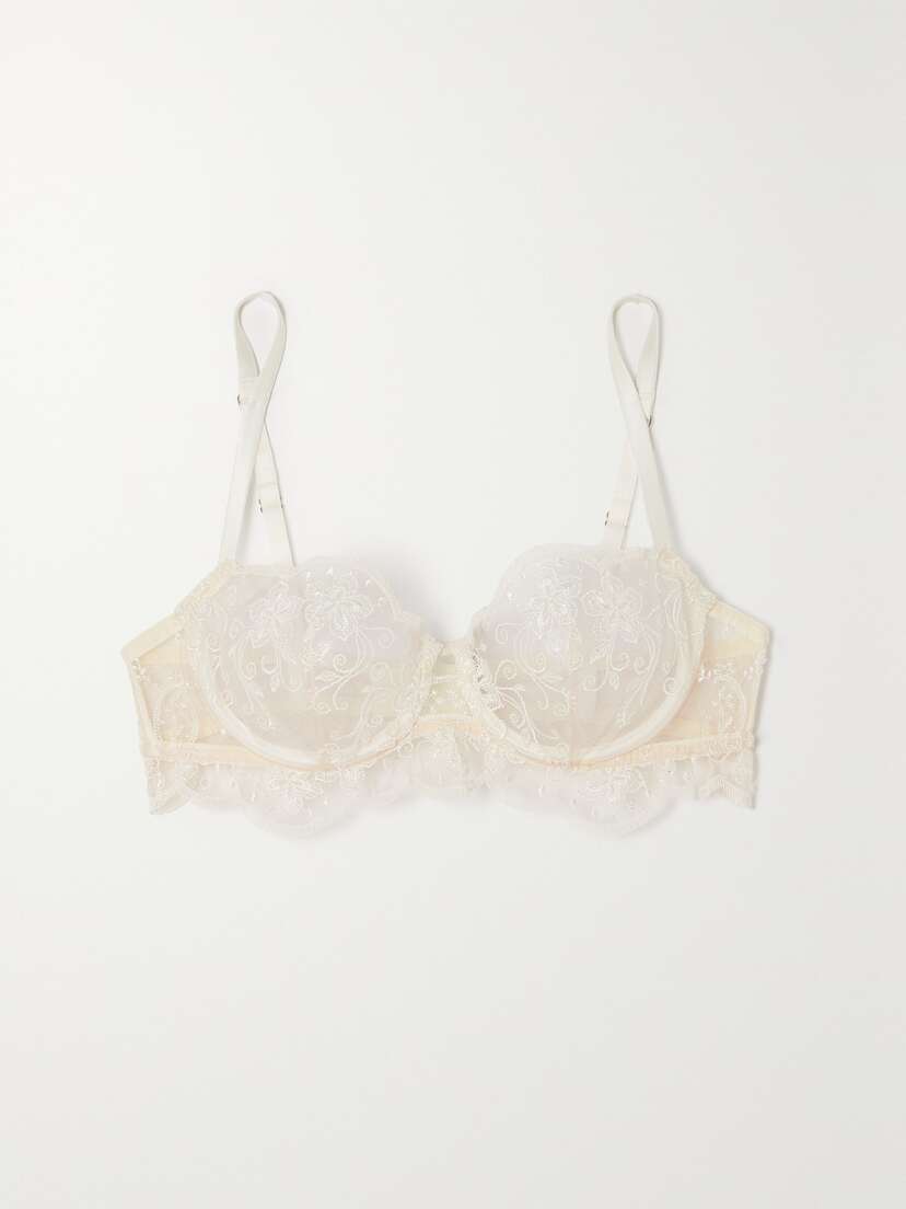 I.D. Sarrieri + Net Sustain Tubereuse Blanche Satin-trimmed Embroidered Tulle Underwired Bra