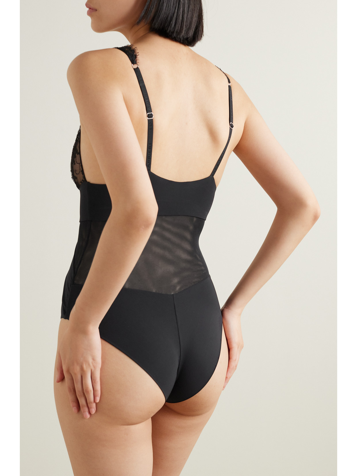 Shop Id Sarrieri + Net Sustain Histoire Du Noire Lace, Tulle And Stretch-jersey Bodysuit In Black