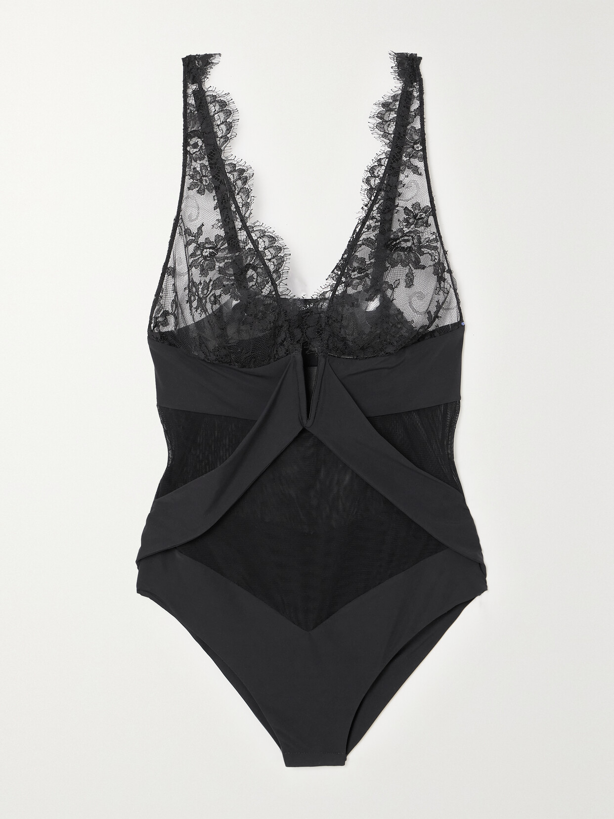 Id Sarrieri + Net Sustain Histoire Du Noire Lace, Tulle And Stretch-jersey Bodysuit In Black