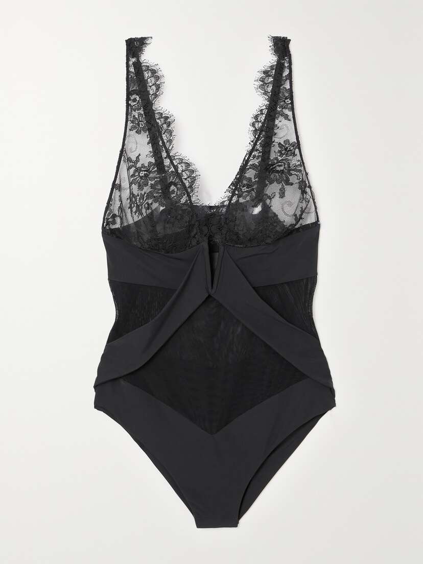 I.D. Sarrieri + Net Sustain Histoire Du Noire Lace, Tulle And Stretch-jersey Bodysuit