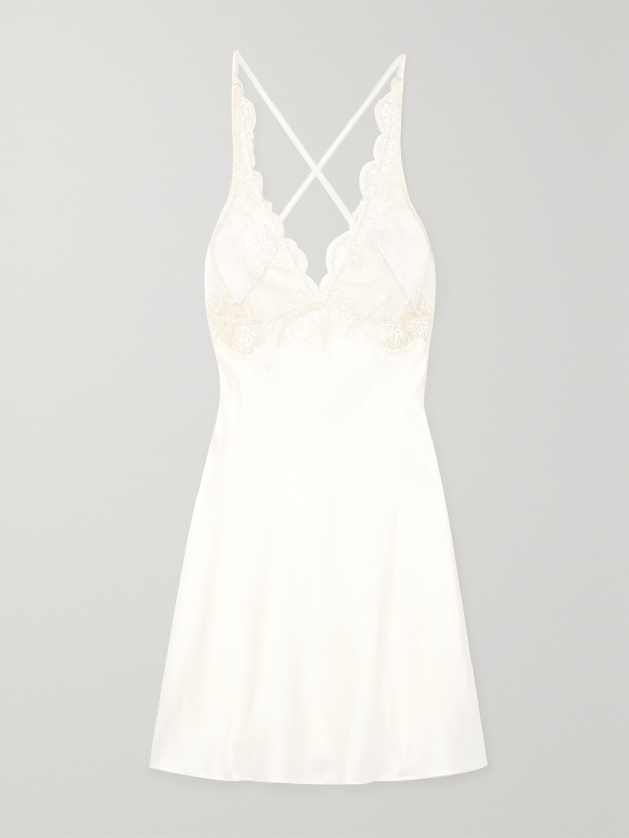 I.D. Sarrieri - + Net Sustain Tubereuse Blanche Embroidered Tulle-trimmed Silk-satin Chemise - Cream